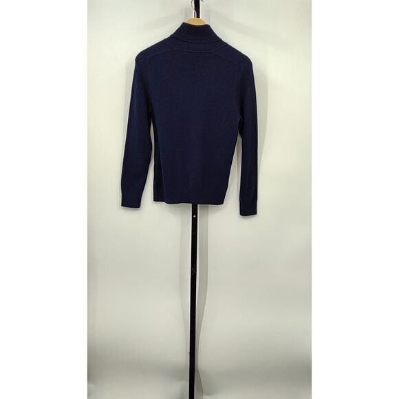 Quince Women Mongolian Cashmere Turtleneck Sweater TRUE Navy Sleeved Top M - Picture 2 of 2